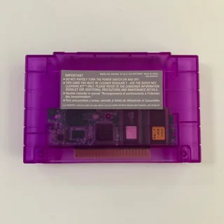 RetroForge source photo: SNES circuit board visible through transparent cartridge shell