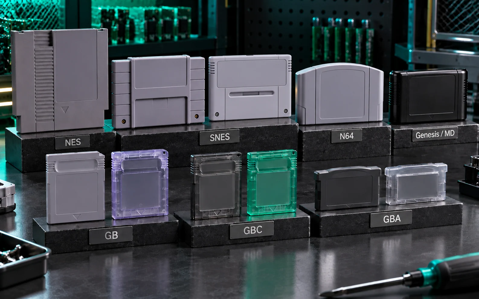 Illustrative collection of blank cartridge shells across several platforms; verify real dimensions